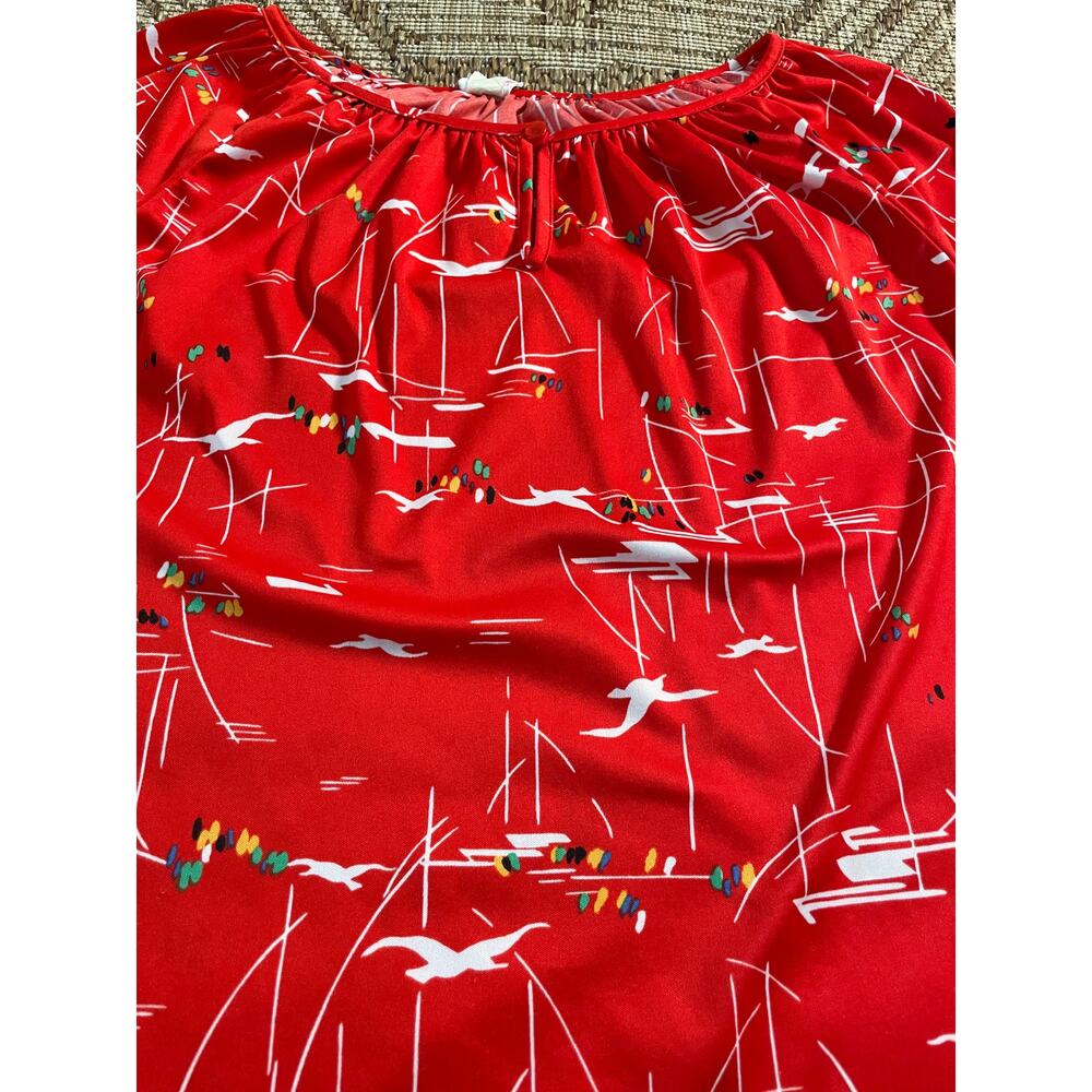 Vtg. Styled By Sybil 70s/80s modern boat seagulls print short sleeve retro mod - Picture 2 of 8
